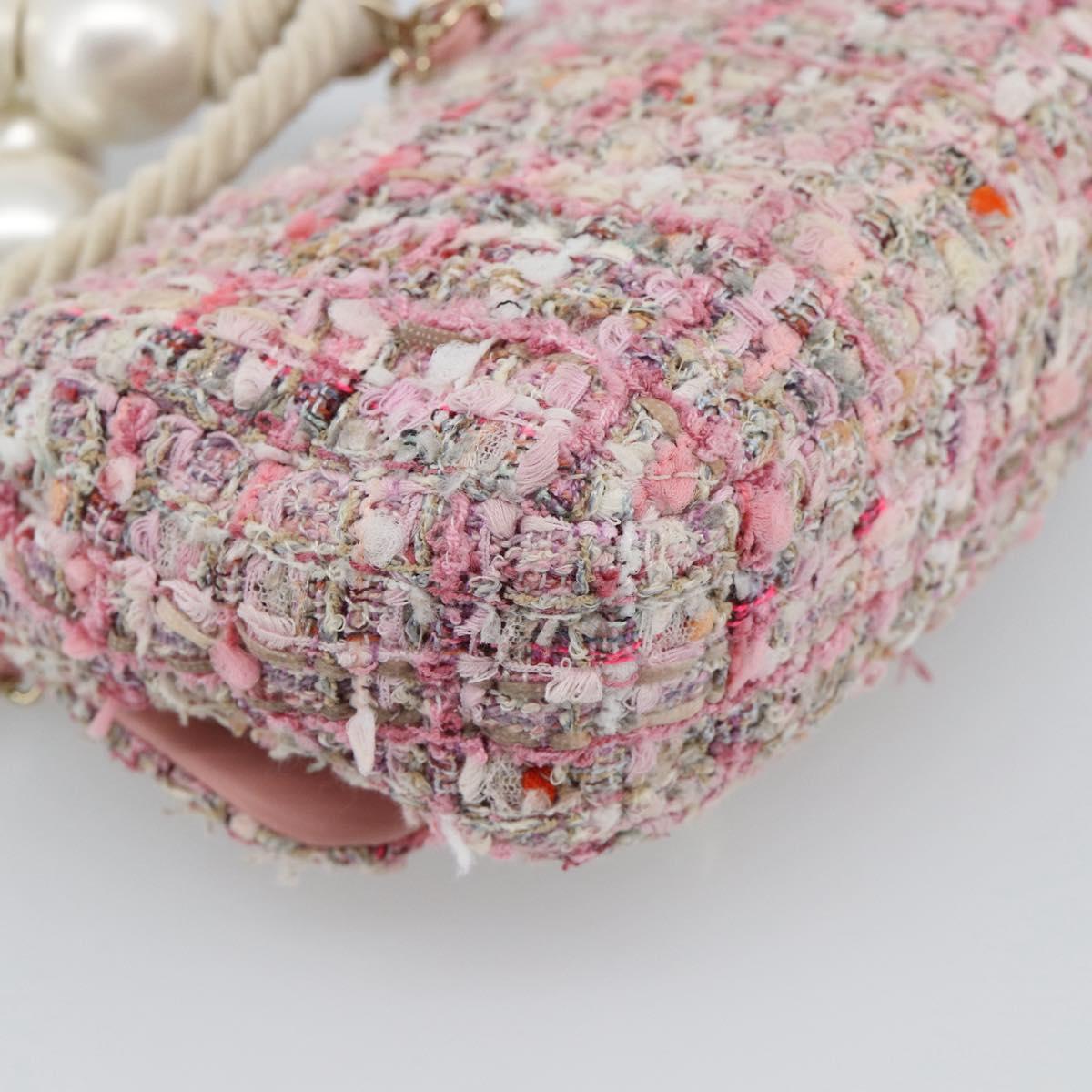 CHANEL Chain Shoulder Bag Tweed 2way Pink Gold CC Auth 191647SAM