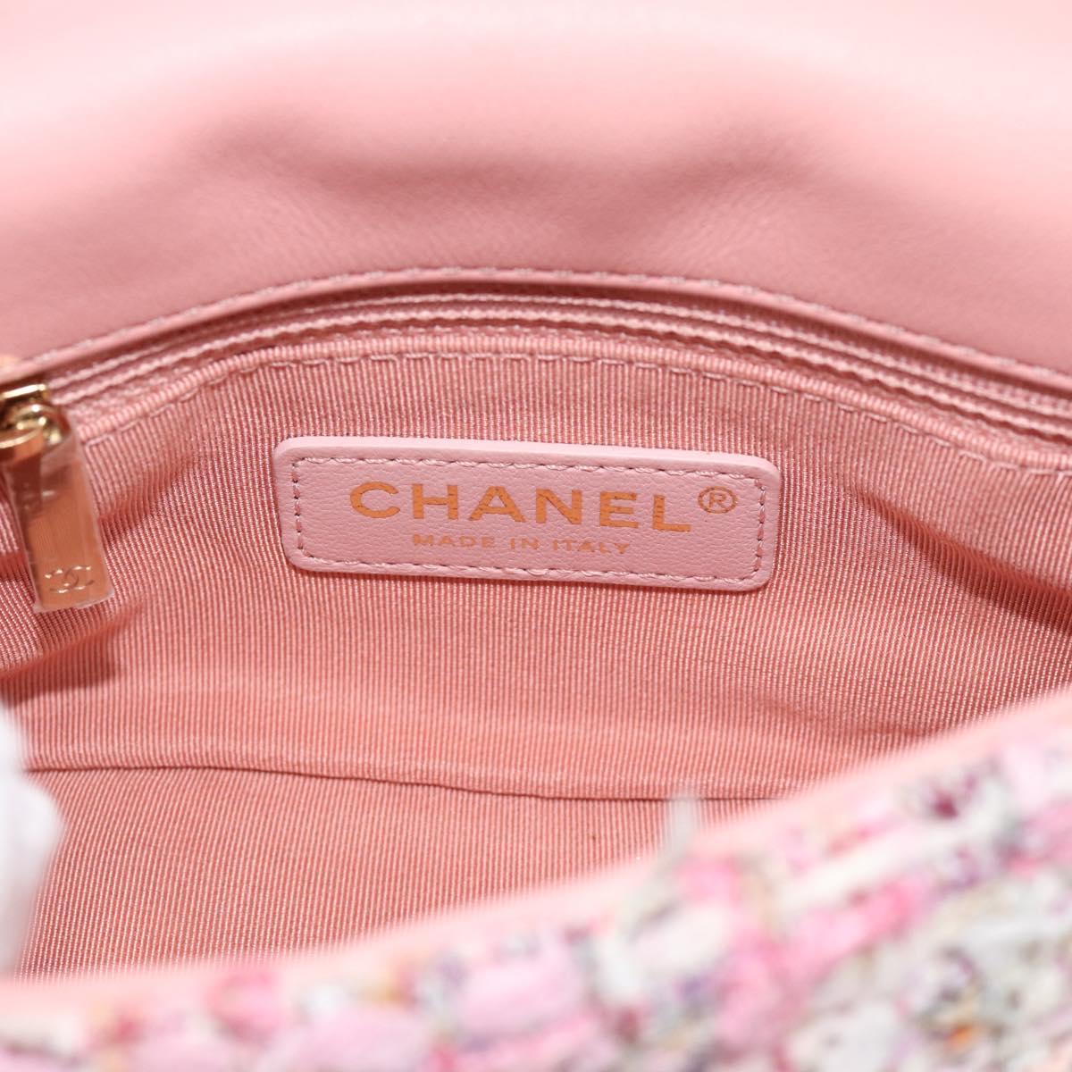 CHANEL Chain Shoulder Bag Tweed 2way Pink Gold CC Auth 191647SAM