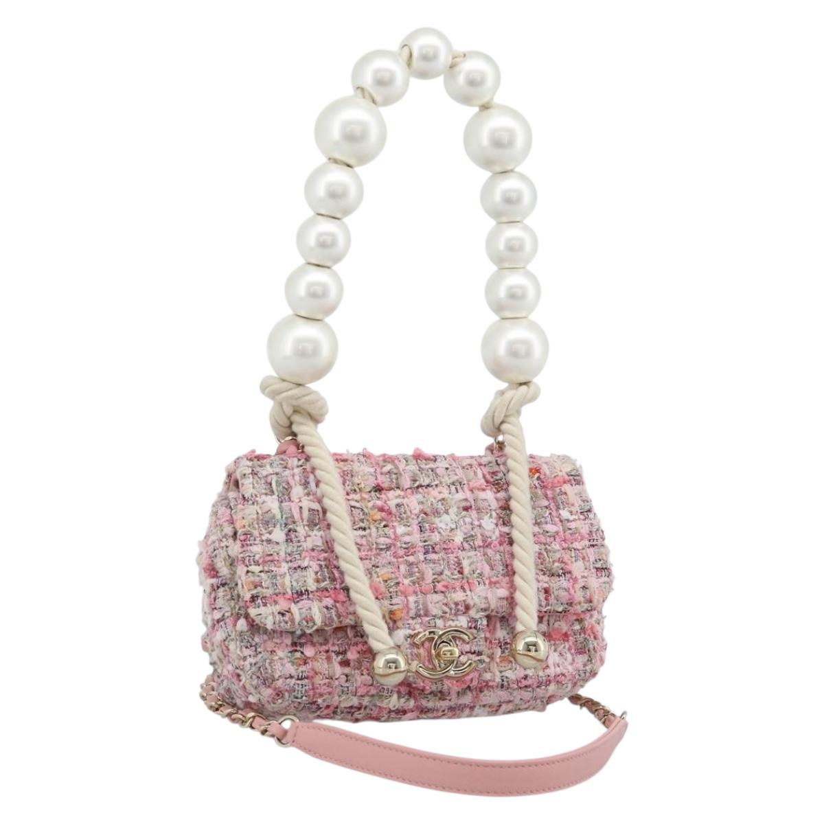 CHANEL Chain Shoulder Bag Tweed 2way Pink Gold CC Auth 191647SAM