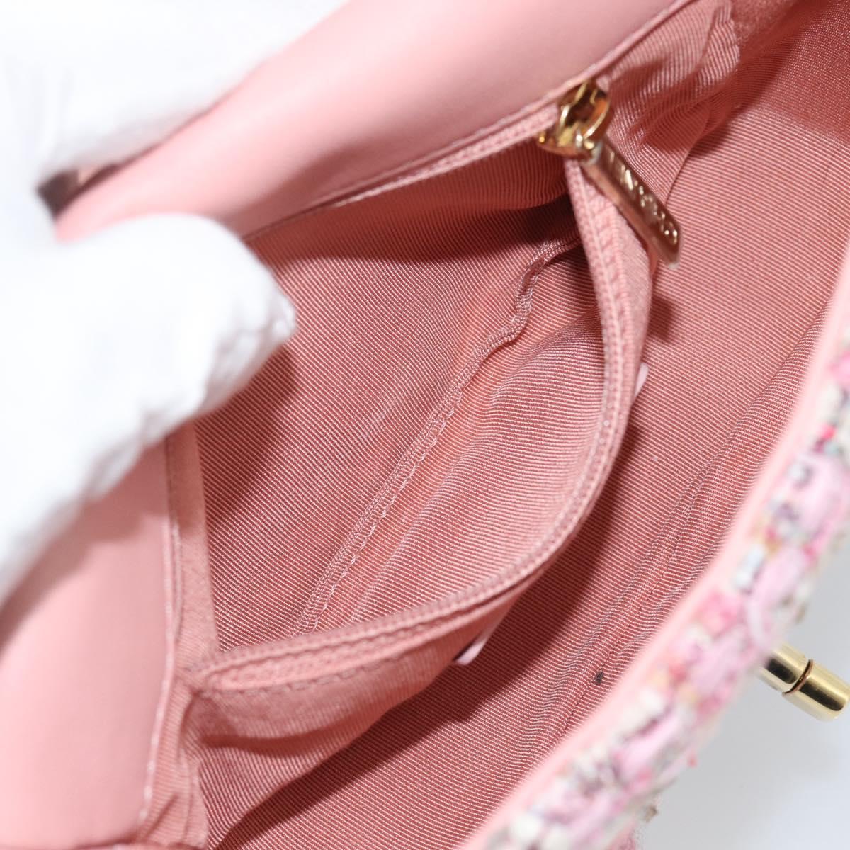 CHANEL Chain Shoulder Bag Tweed 2way Pink Gold CC Auth 191647SAM