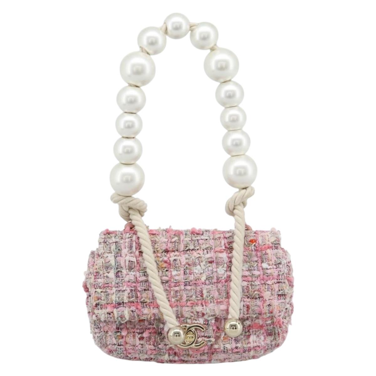 CHANEL Chain Shoulder Bag Tweed 2way Pink Gold CC Auth 191647SAM