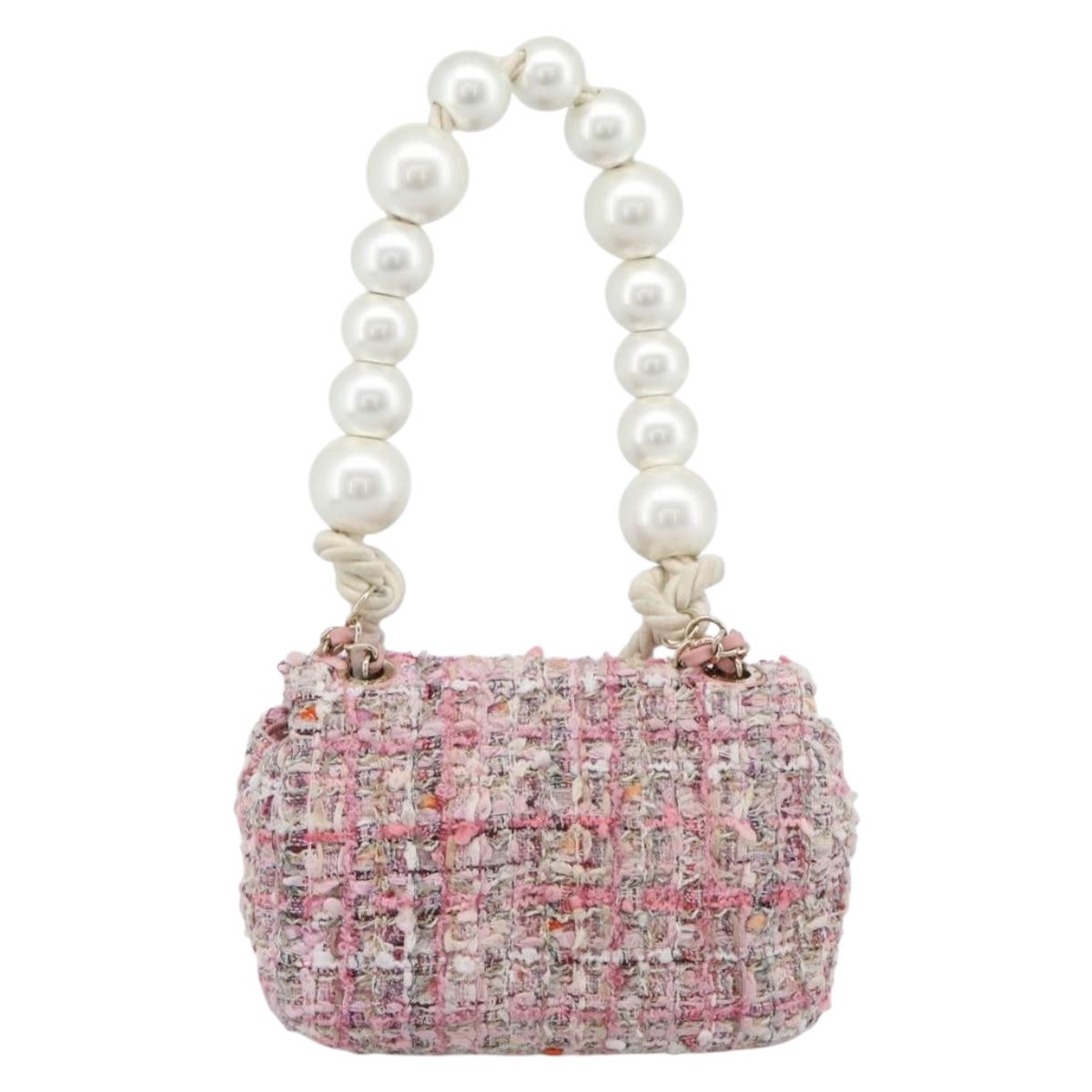 CHANEL Chain Shoulder Bag Tweed 2way Pink Gold CC Auth 191647SAM