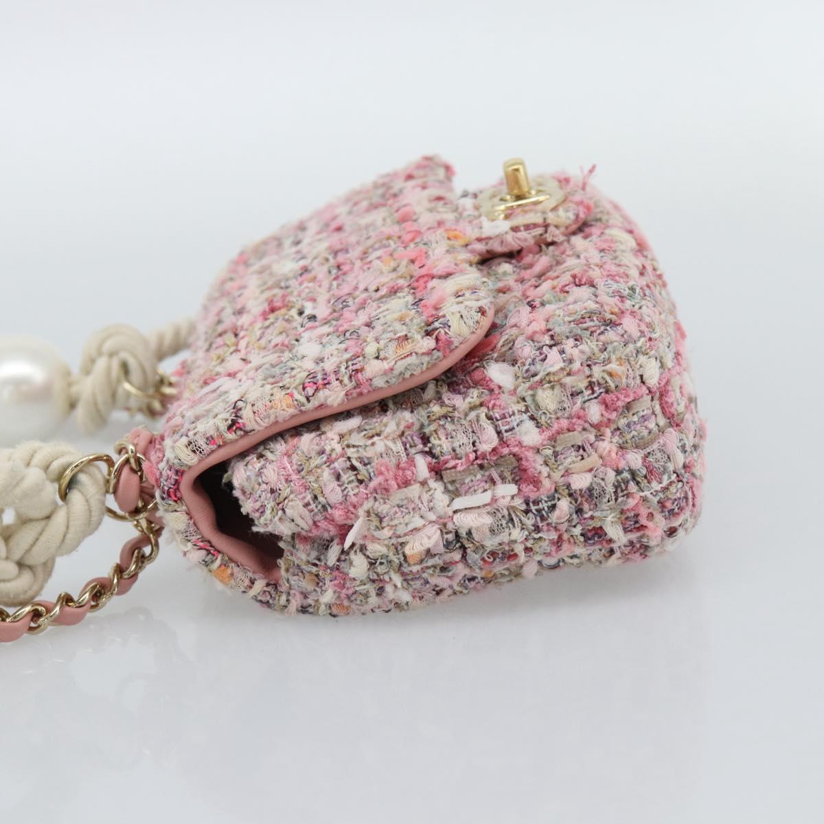 CHANEL Chain Shoulder Bag Tweed 2way Pink Gold CC Auth 191647SAM