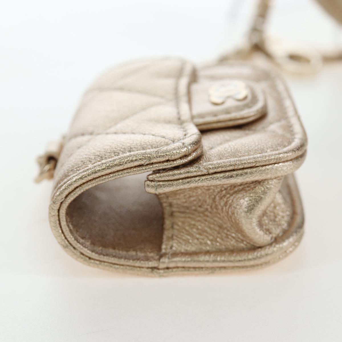 CHANEL Matelasse AirPods Pro Case Set Pouch Leather Gold CC Auth 191648SM