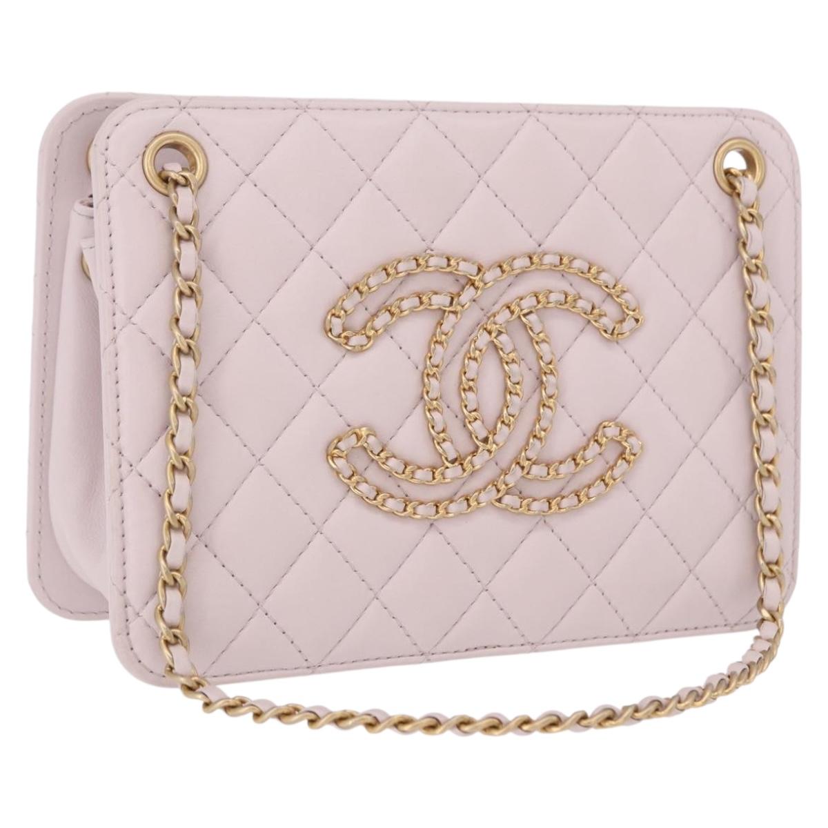 CHANEL Matelasse Chain Shoulder Bag Lamb Skin Pink Gold CC Auth 191649SAM