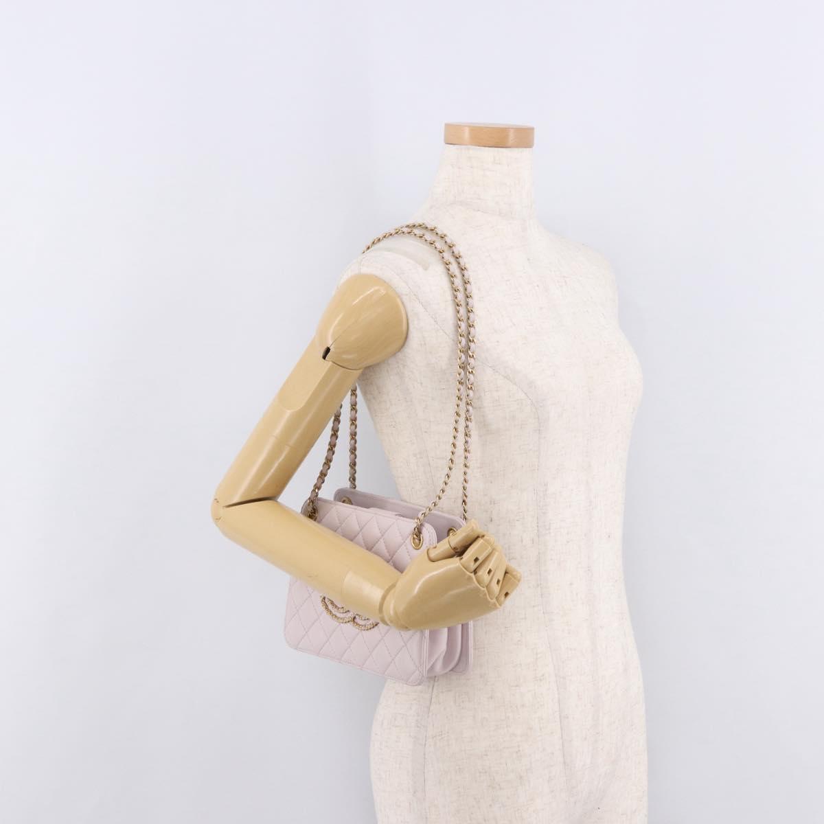 CHANEL Matelasse Chain Shoulder Bag Lamb Skin Pink Gold CC Auth 191649SAM