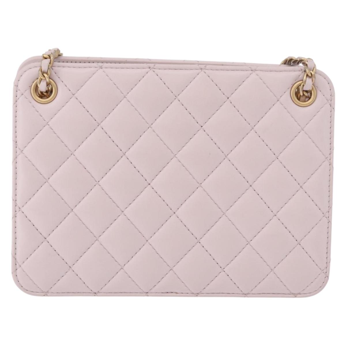 CHANEL Matelasse Chain Shoulder Bag Lamb Skin Pink Gold CC Auth 191649SAM
