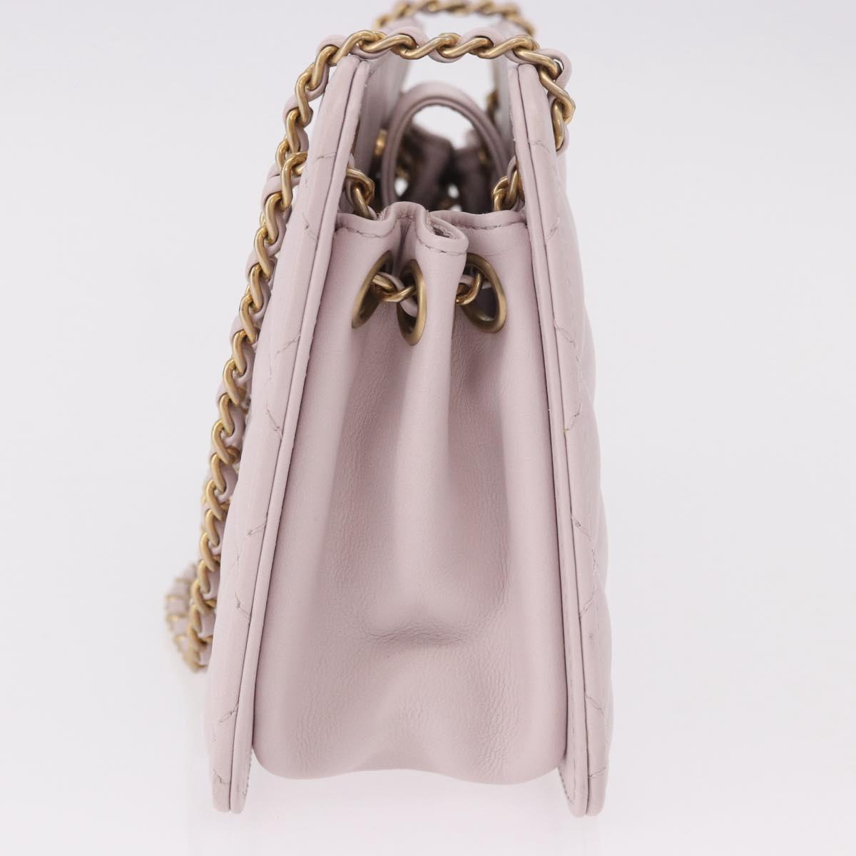 CHANEL Matelasse Chain Shoulder Bag Lamb Skin Pink Gold CC Auth 191649SAM