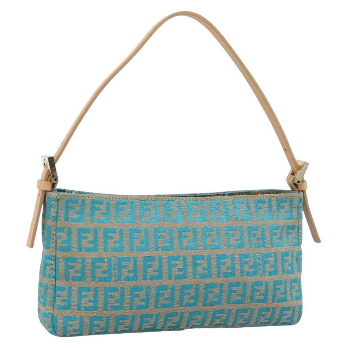 FENDI Zucchino Canvas Accessory Pouch Green Gold Auth 191651A