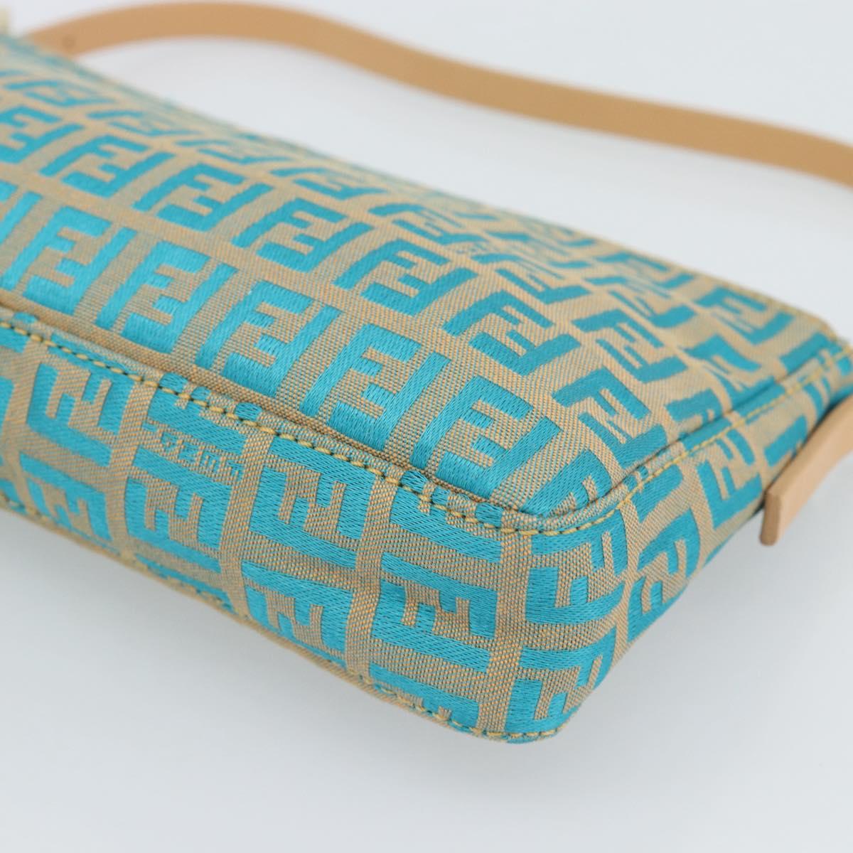 FENDI Zucchino Canvas Accessory Pouch Green Gold Auth 191651A