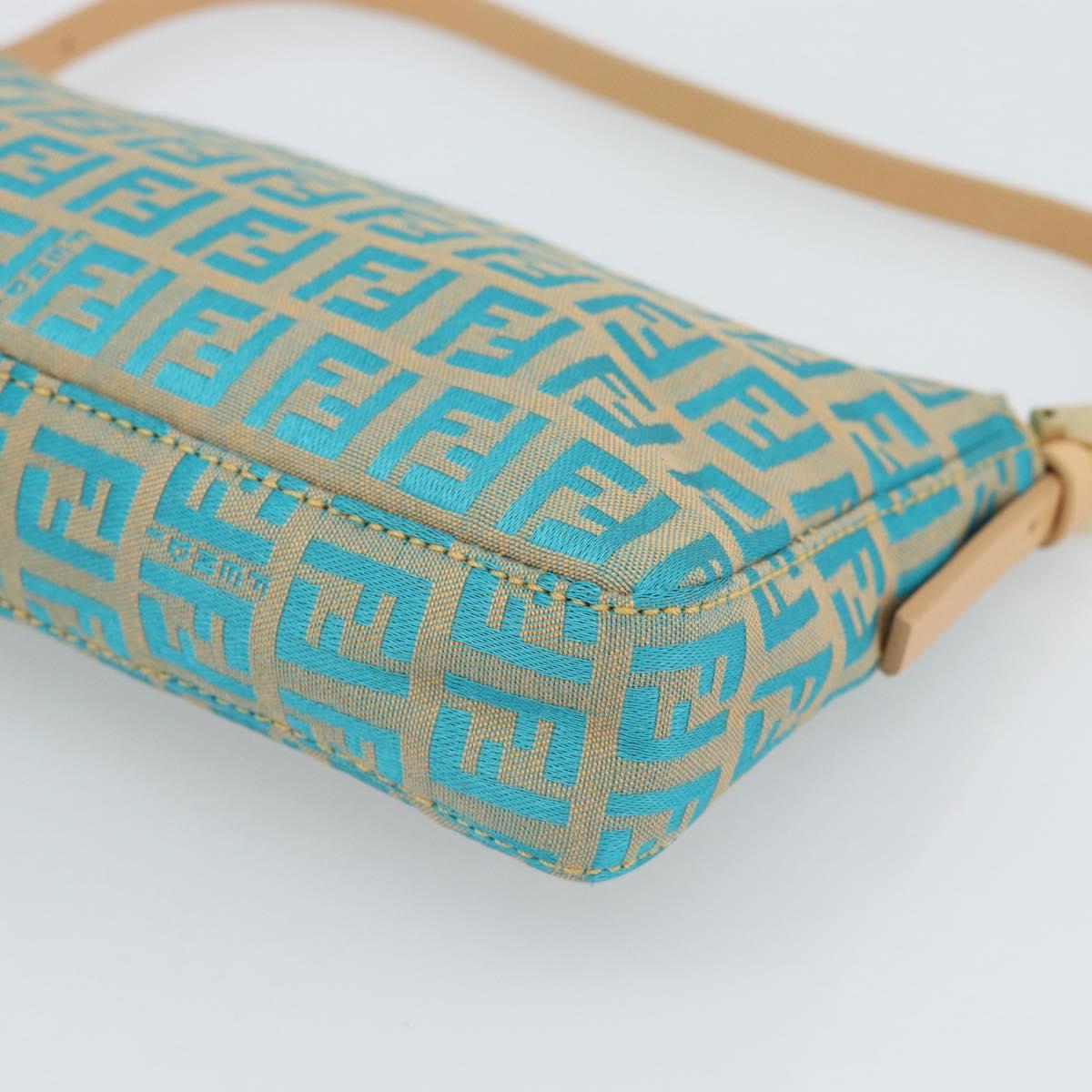 FENDI Zucchino Canvas Accessory Pouch Green Gold Auth 191651A