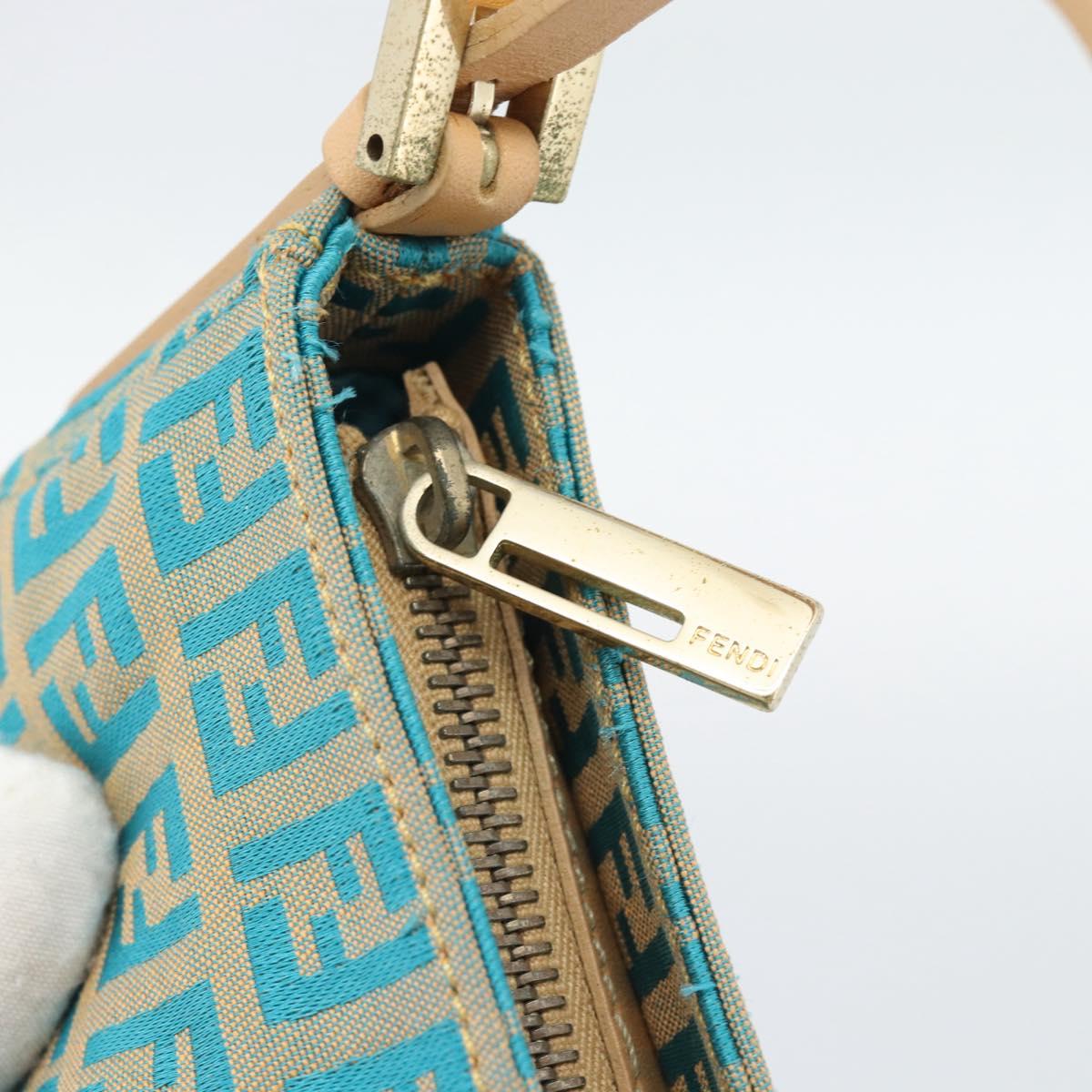 FENDI Zucchino Canvas Accessory Pouch Green Gold Auth 191651A