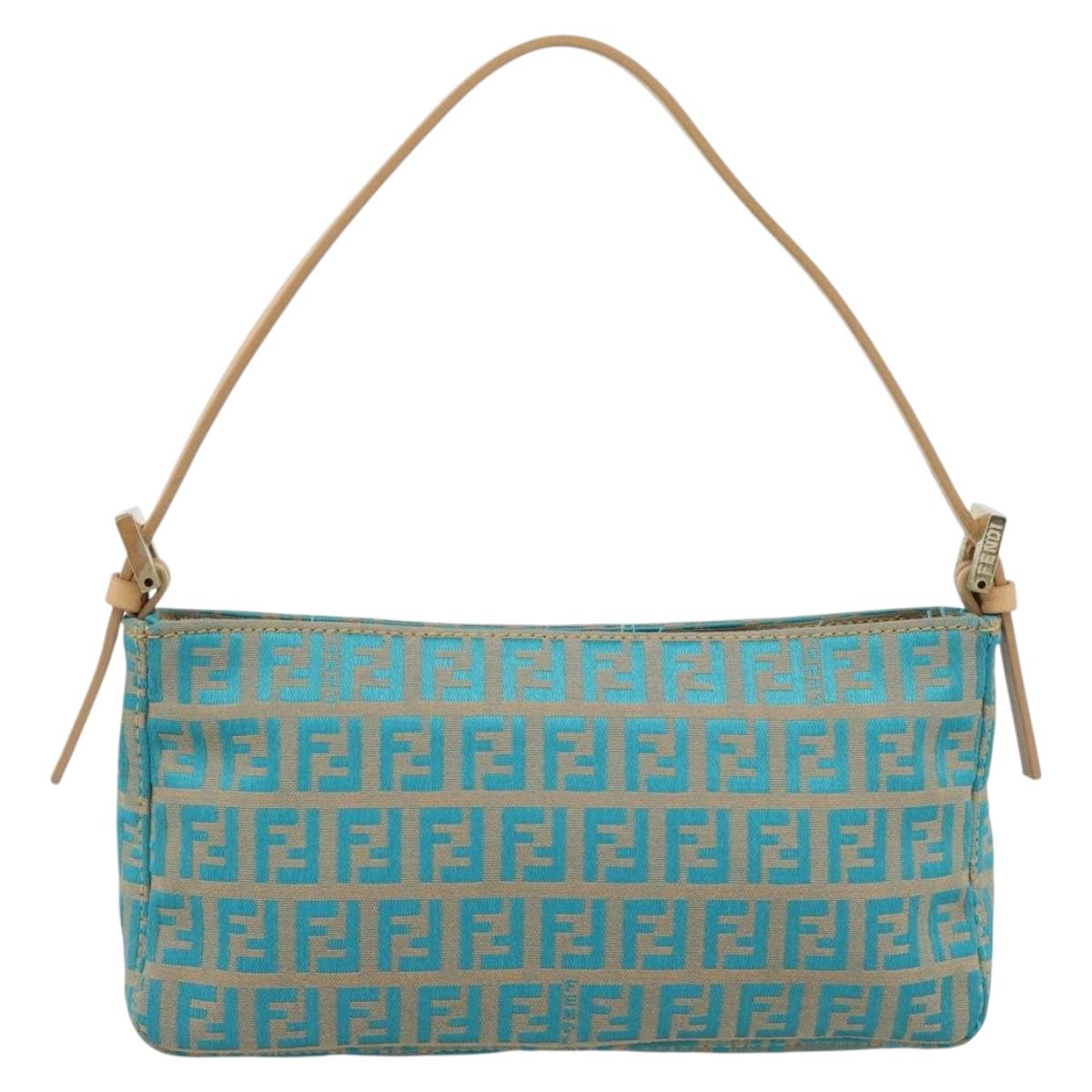 FENDI Zucchino Canvas Accessory Pouch Green Gold Auth 191651A