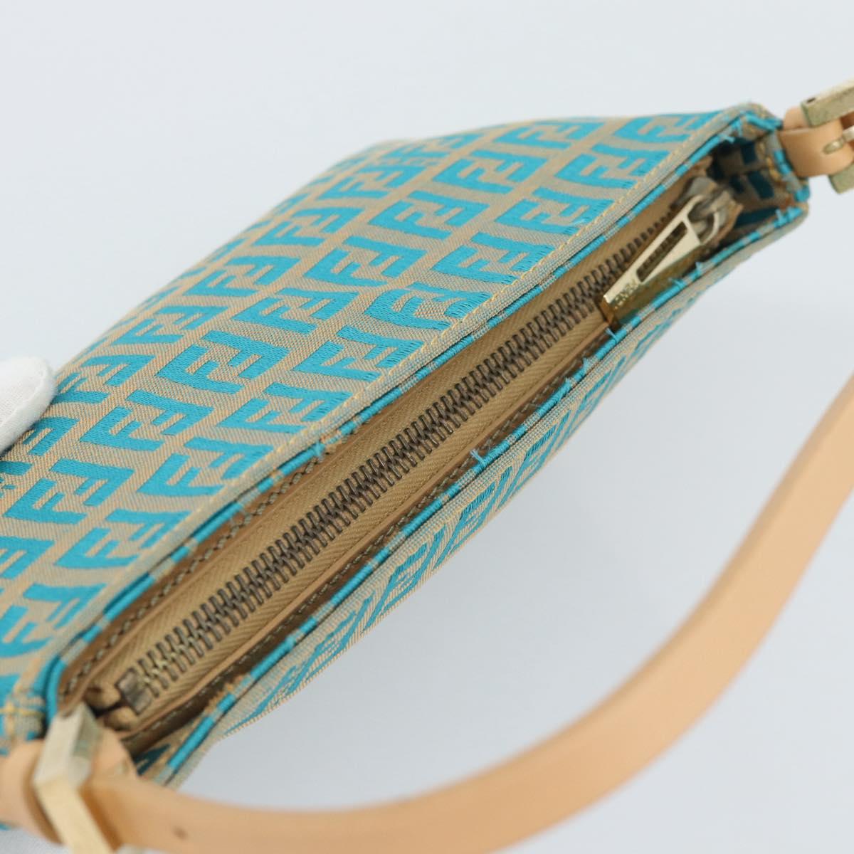 FENDI Zucchino Canvas Accessory Pouch Green Gold Auth 191651A