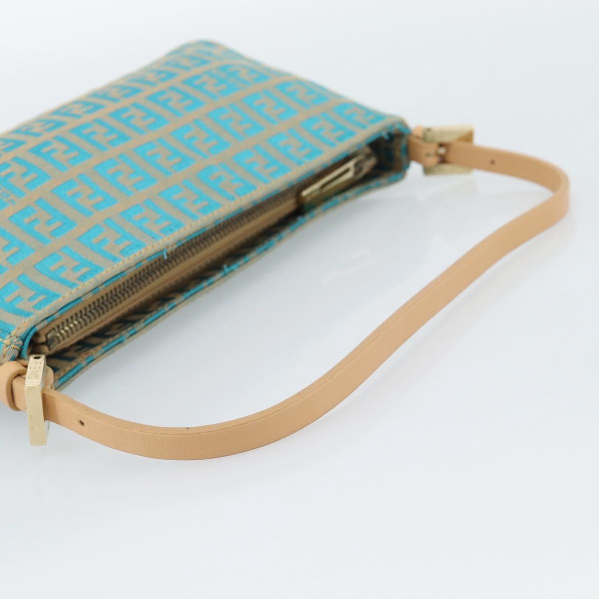 FENDI Zucchino Canvas Accessory Pouch Green Gold Auth 191651A