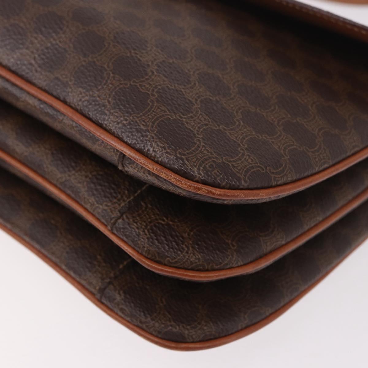 CELINE Macadam Shoulder Bag PVC Leather Brown Gold Auth 191652