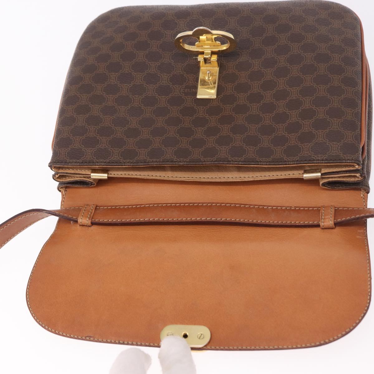CELINE Macadam Shoulder Bag PVC Leather Brown Gold Auth 191652