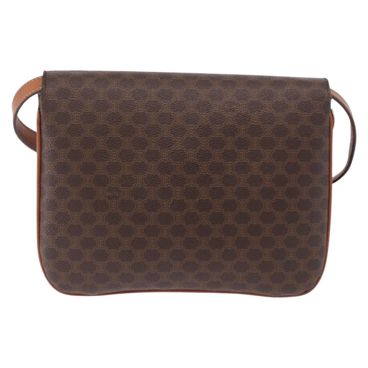 CELINE Macadam Shoulder Bag PVC Leather Brown Gold Auth 191652