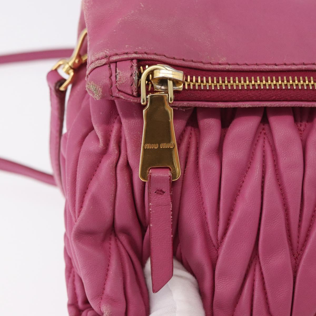 Miu Miu Matelasse Shoulder Bag Leather Pink Gold Auth 191653