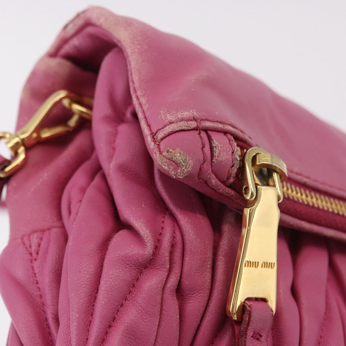 Miu Miu Matelasse Shoulder Bag Leather Pink Gold Auth 191653