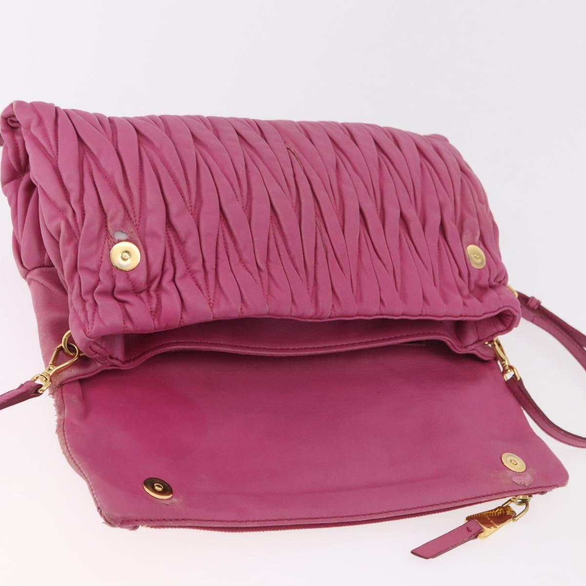 Miu Miu Matelasse Shoulder Bag Leather Pink Gold Auth 191653