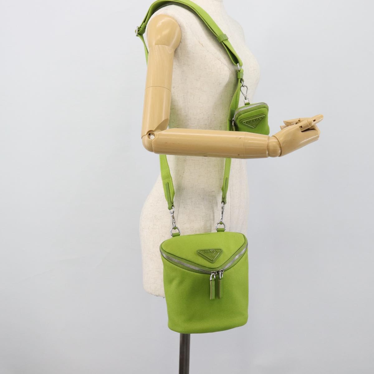 PRADA Shoulder Bag Canvas Green Silver Auth 191654SV