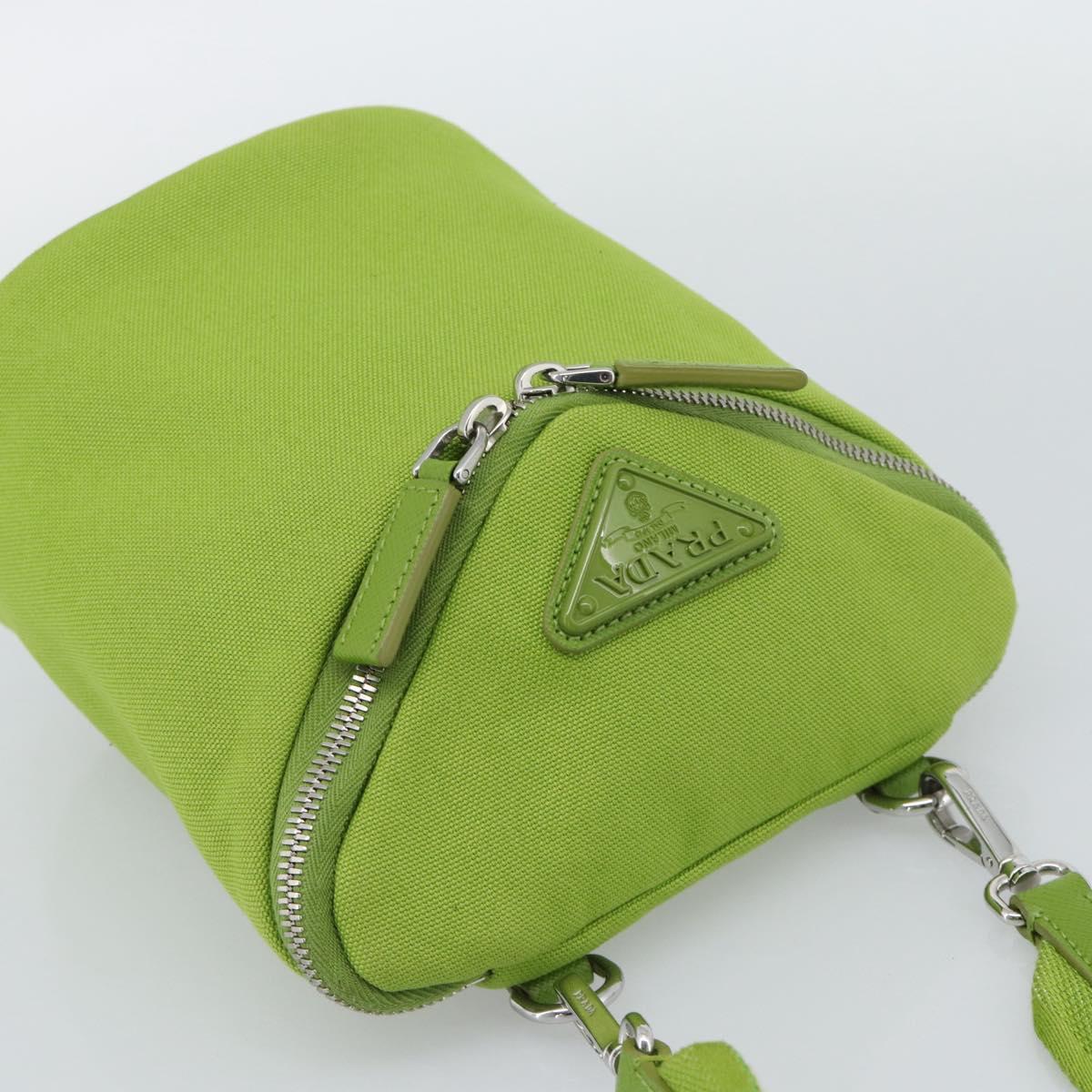 PRADA Shoulder Bag Canvas Green Silver Auth 191654SV