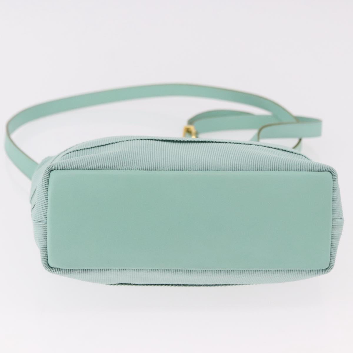 Salvatore Ferragamo Vala Hand Bag Canvas 2way Green Gold Auth 191655A