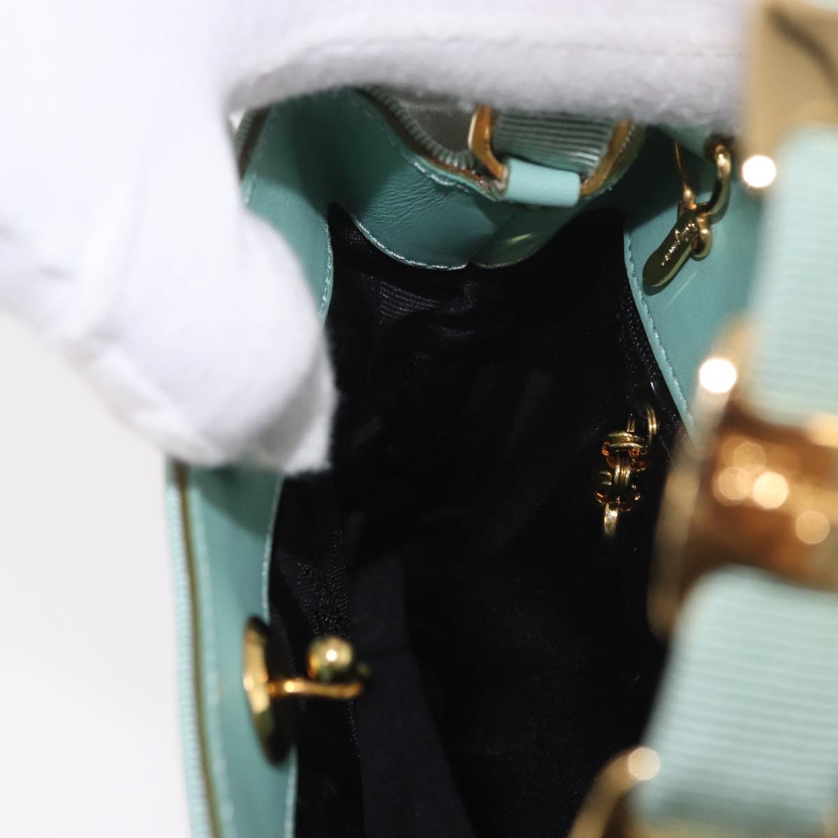 Salvatore Ferragamo Vala Hand Bag Canvas 2way Green Gold Auth 191655A