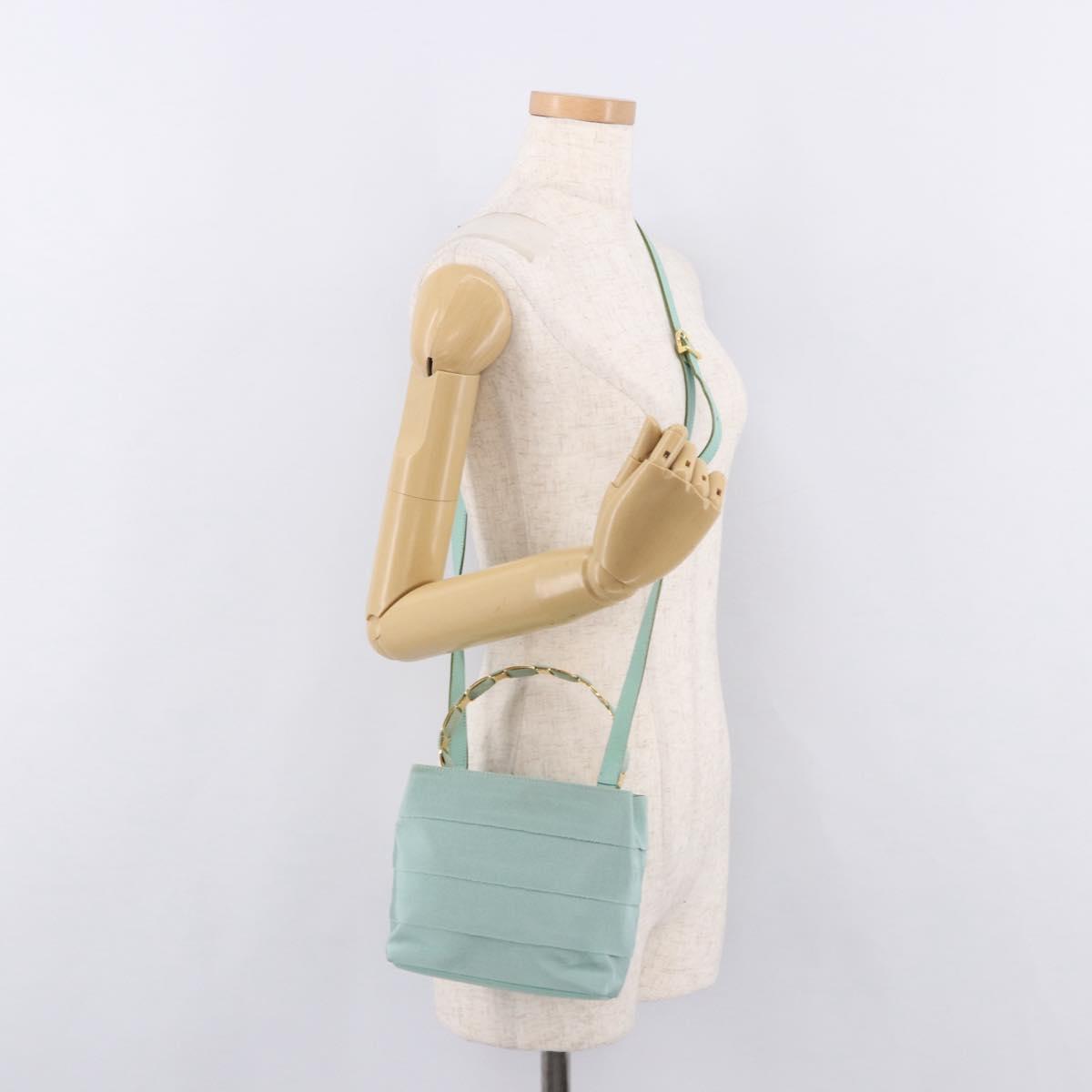 Salvatore Ferragamo Vala Hand Bag Canvas 2way Green Gold Auth 191655A