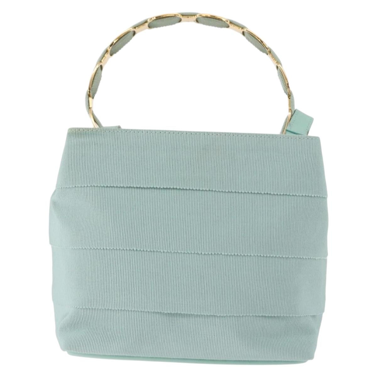 Salvatore Ferragamo Vala Hand Bag Canvas 2way Green Gold Auth 191655A