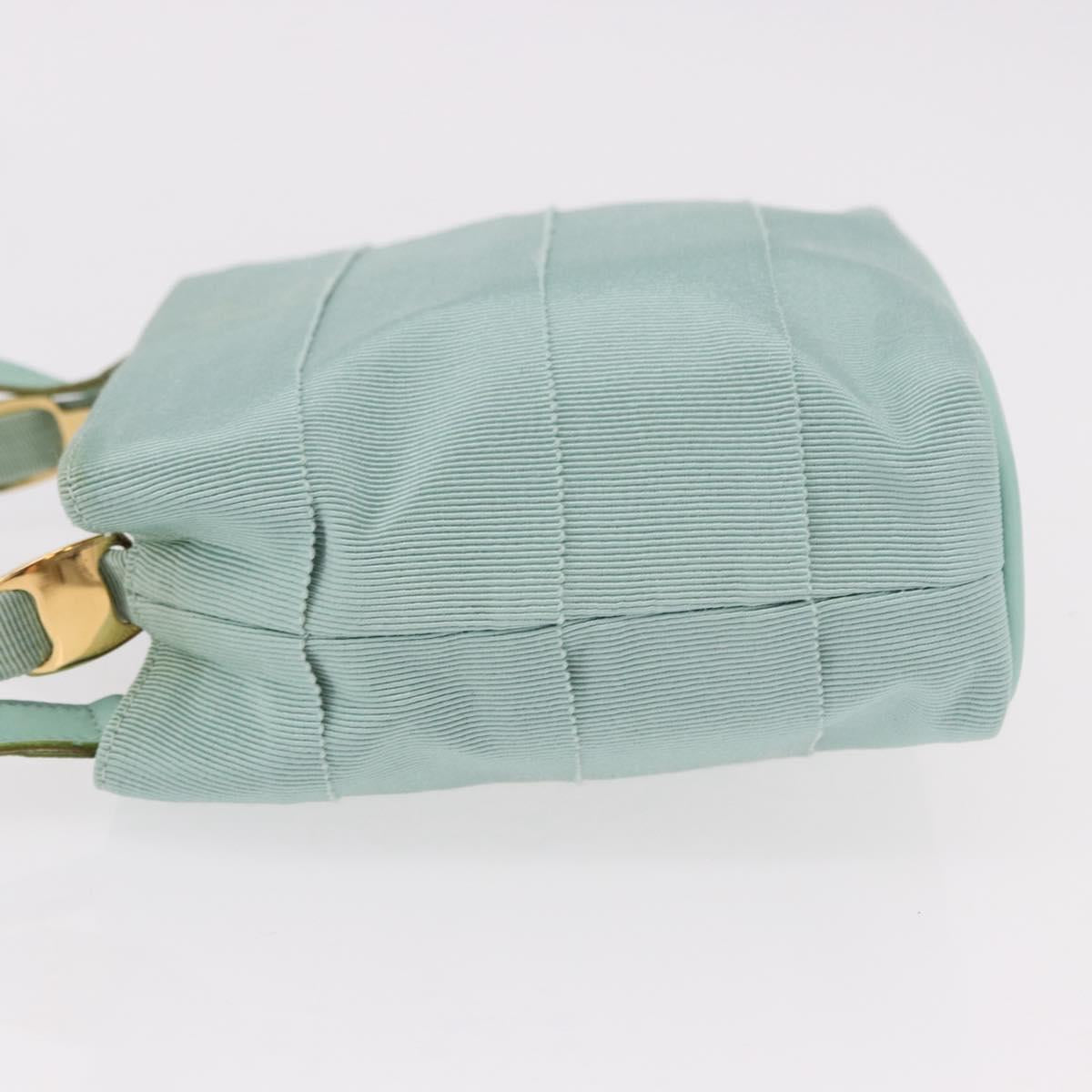 Salvatore Ferragamo Vala Hand Bag Canvas 2way Green Gold Auth 191655A