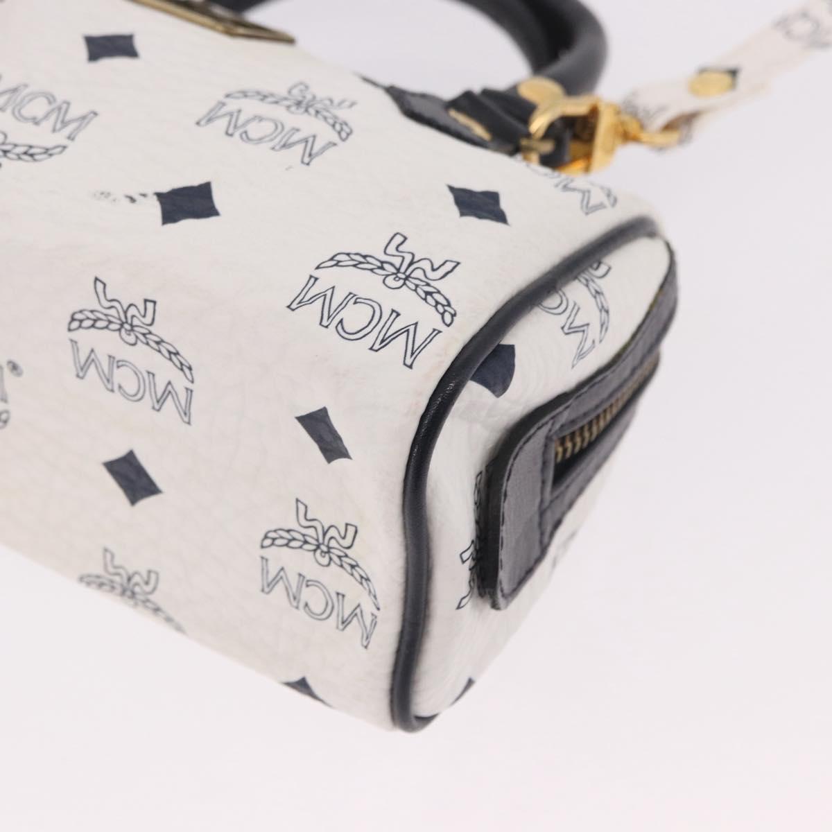 MCM Vicetos Mini Boston Bag PVC Leather 2way White Gold Auth 191656A
