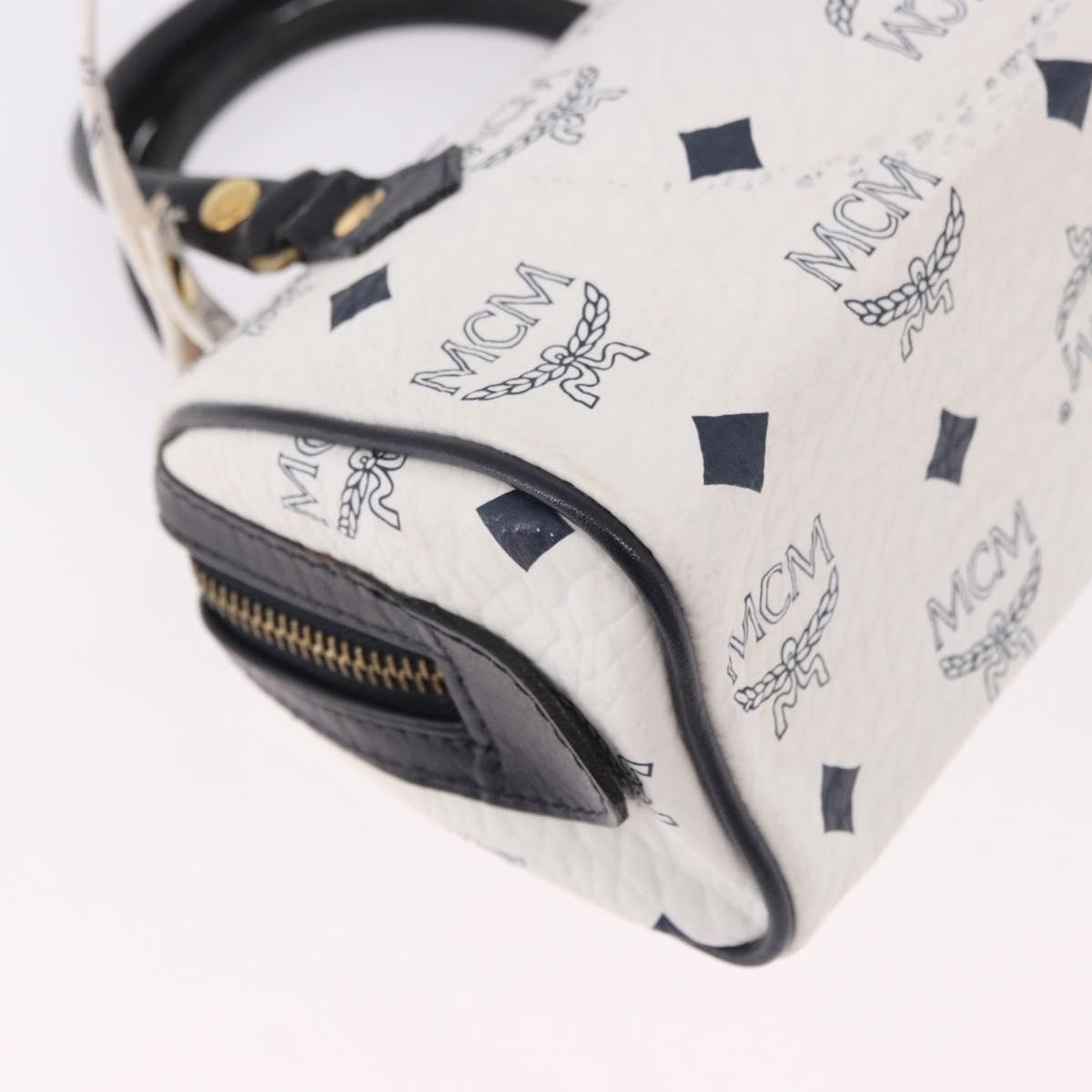 MCM Vicetos Mini Boston Bag PVC Leather 2way White Gold Auth 191656A