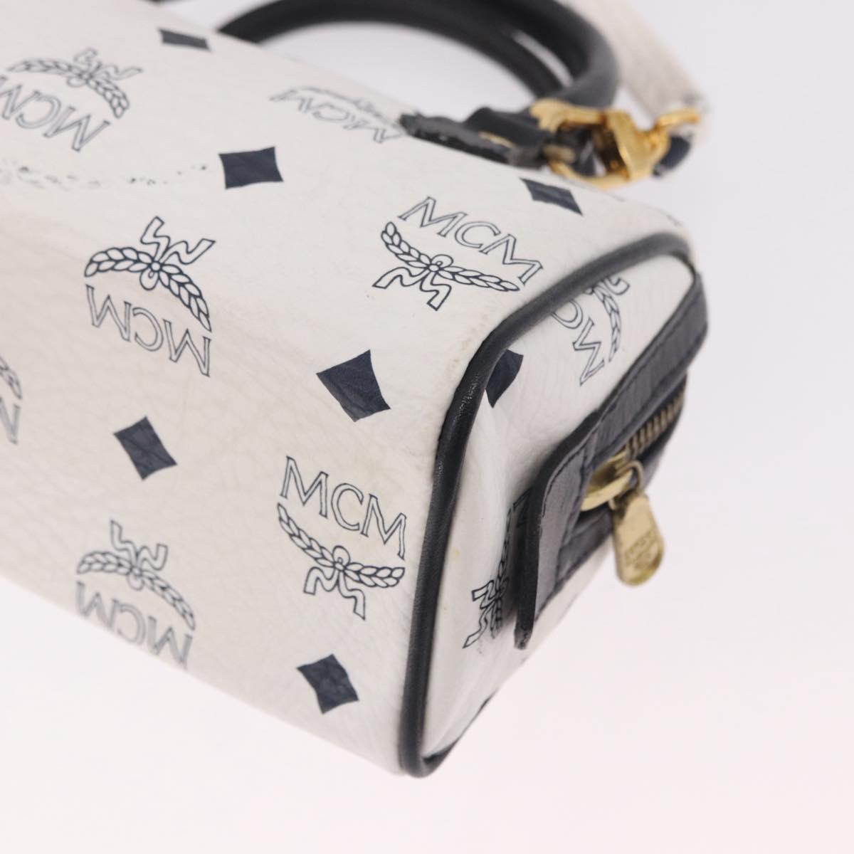 MCM Vicetos Mini Boston Bag PVC Leather 2way White Gold Auth 191656A