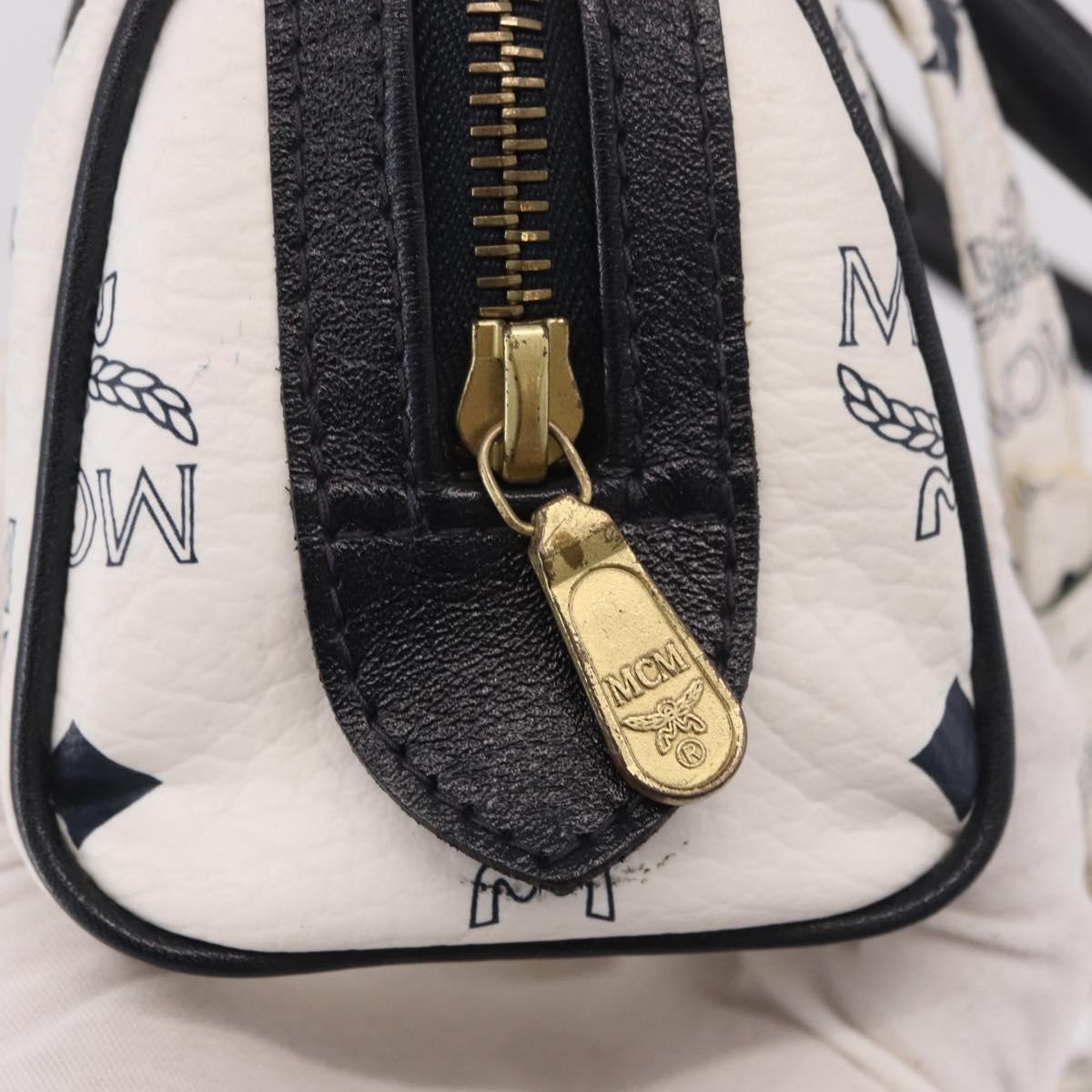 MCM Vicetos Mini Boston Bag PVC Leather 2way White Gold Auth 191656A