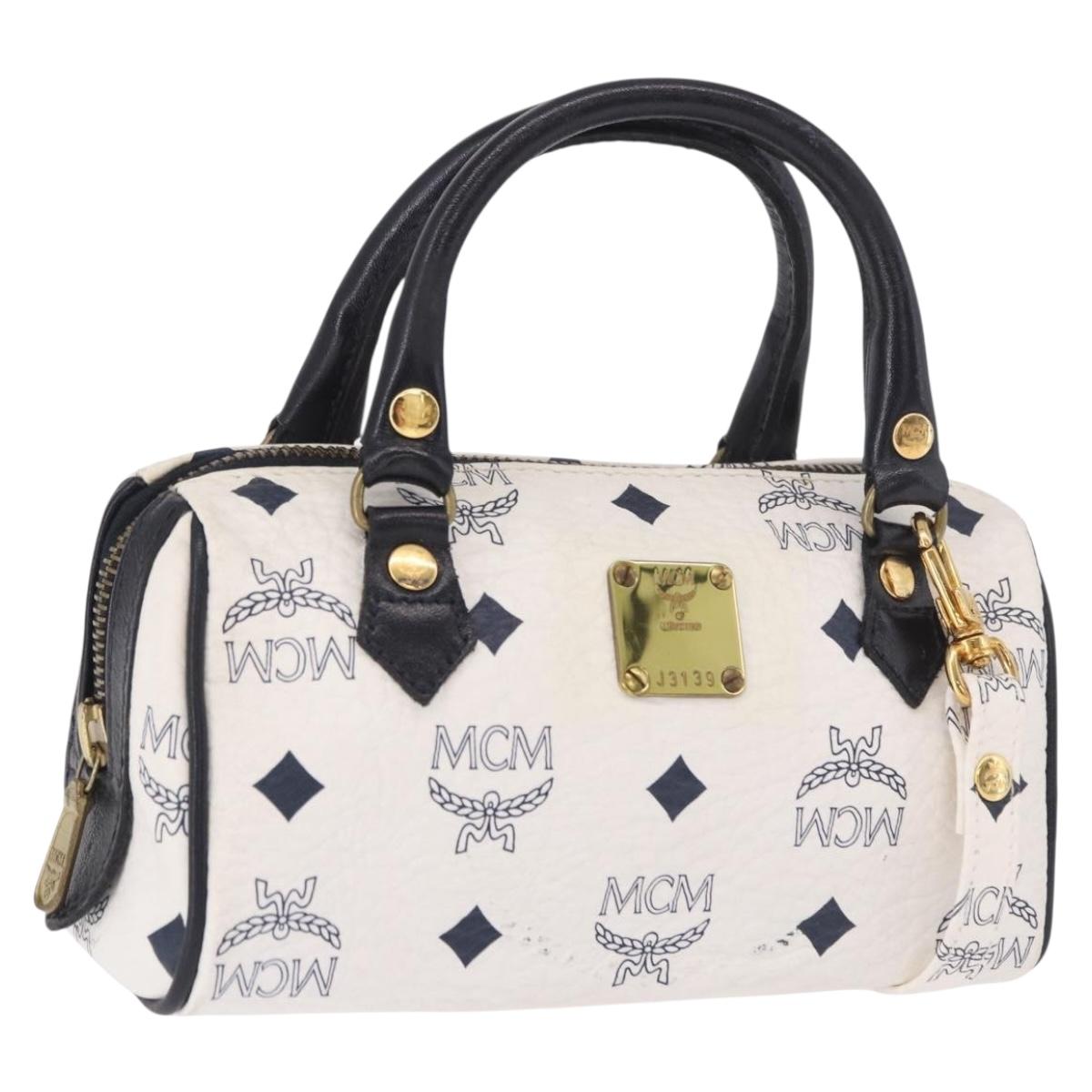 MCM Vicetos Mini Boston Bag PVC Leather 2way White Gold Auth 191656A