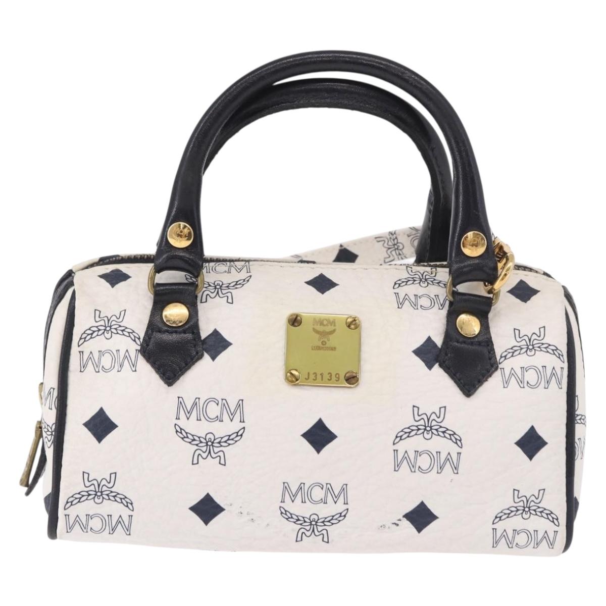 MCM Vicetos Mini Boston Bag PVC Leather 2way White Gold Auth 191656A