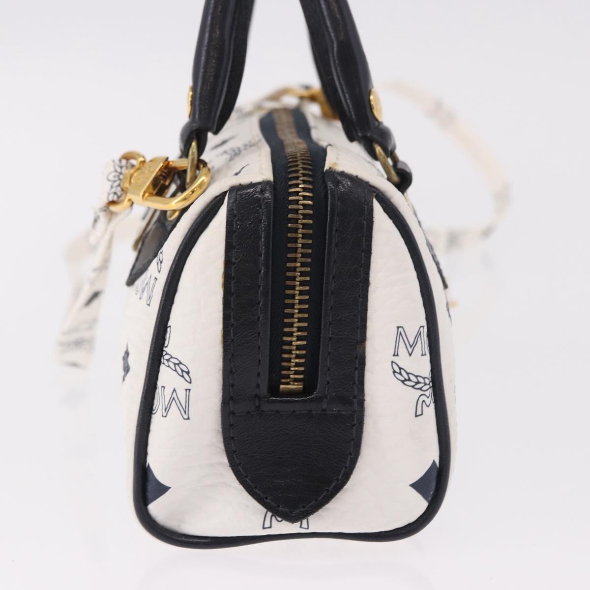 MCM Vicetos Mini Boston Bag PVC Leather 2way White Gold Auth 191656A