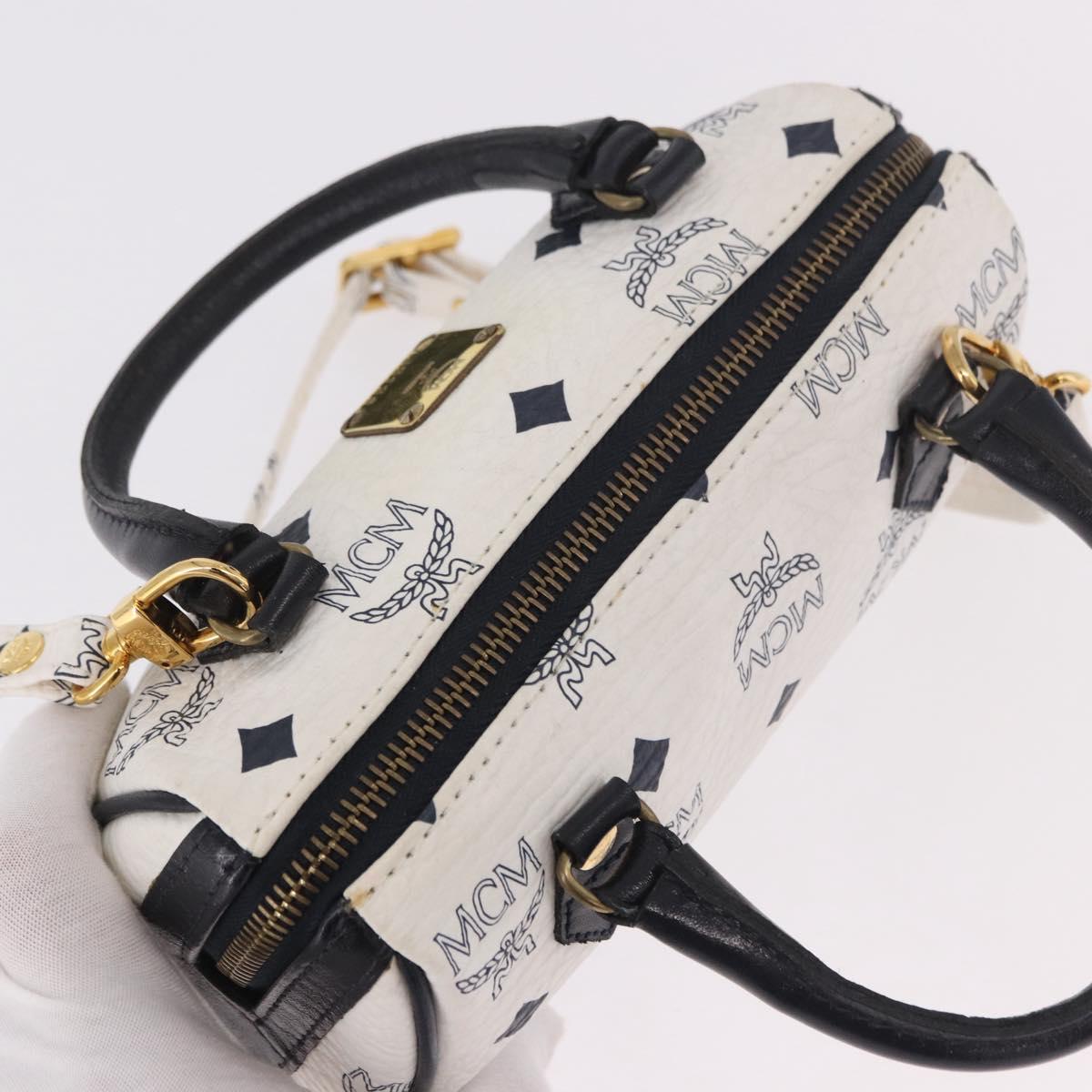 MCM Vicetos Mini Boston Bag PVC Leather 2way White Gold Auth 191656A