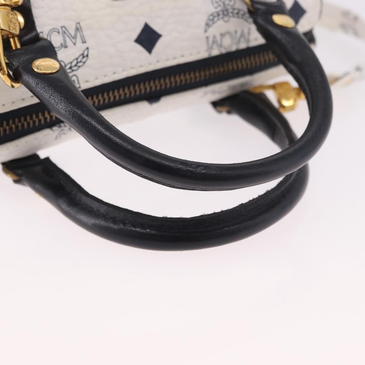 MCM Vicetos Mini Boston Bag PVC Leather 2way White Gold Auth 191656A