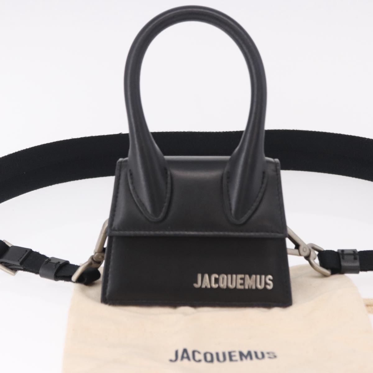 JACQUEMUS Shoulder Pouch Leather 2way Black Silver Auth 191657V