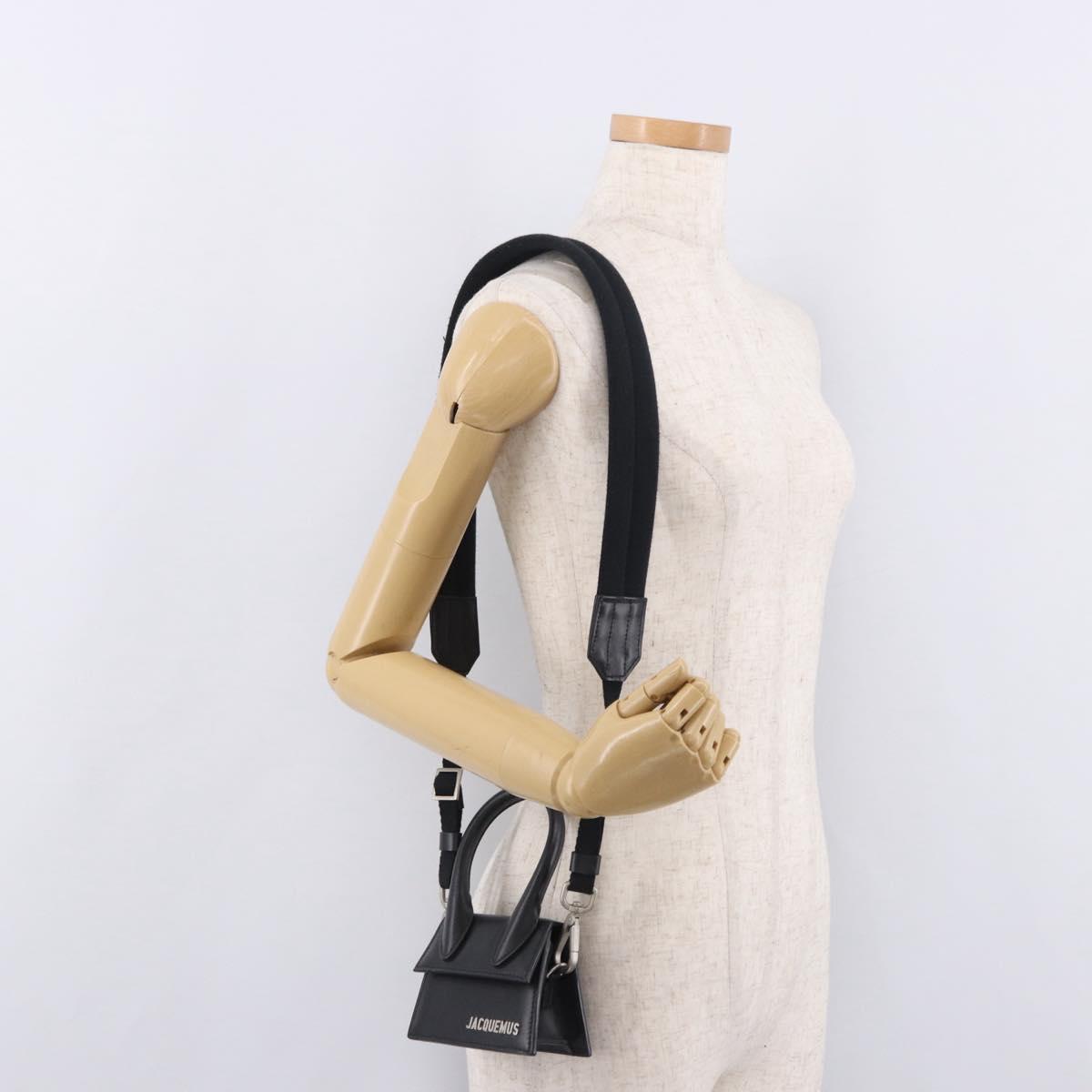 JACQUEMUS Shoulder Pouch Leather 2way Black Silver Auth 191657V