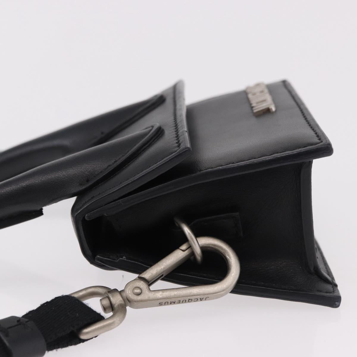 JACQUEMUS Shoulder Pouch Leather 2way Black Silver Auth 191657V