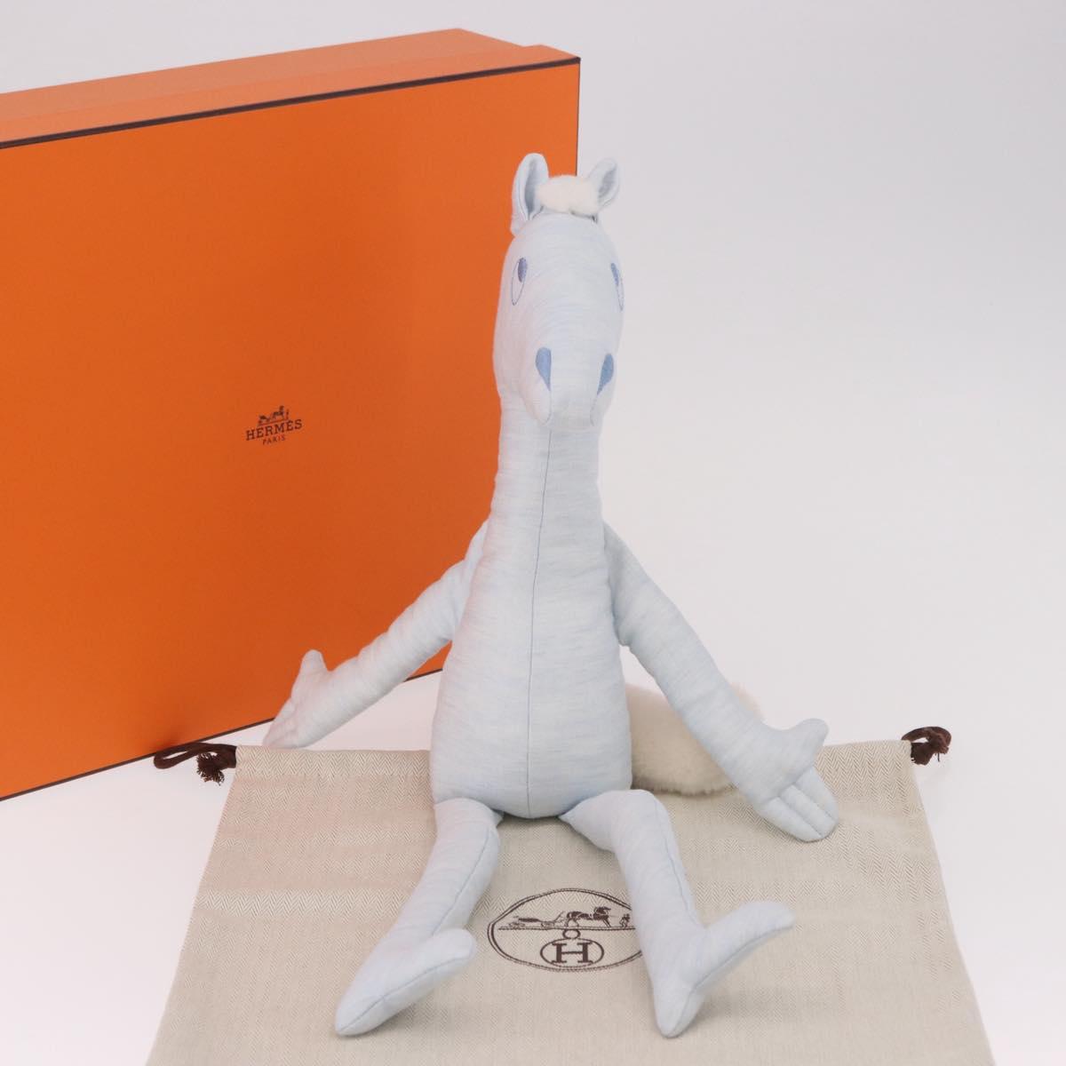 HERMES Plush Doll Pot Yok Cushion Polyester Light Blue Auth 191662M