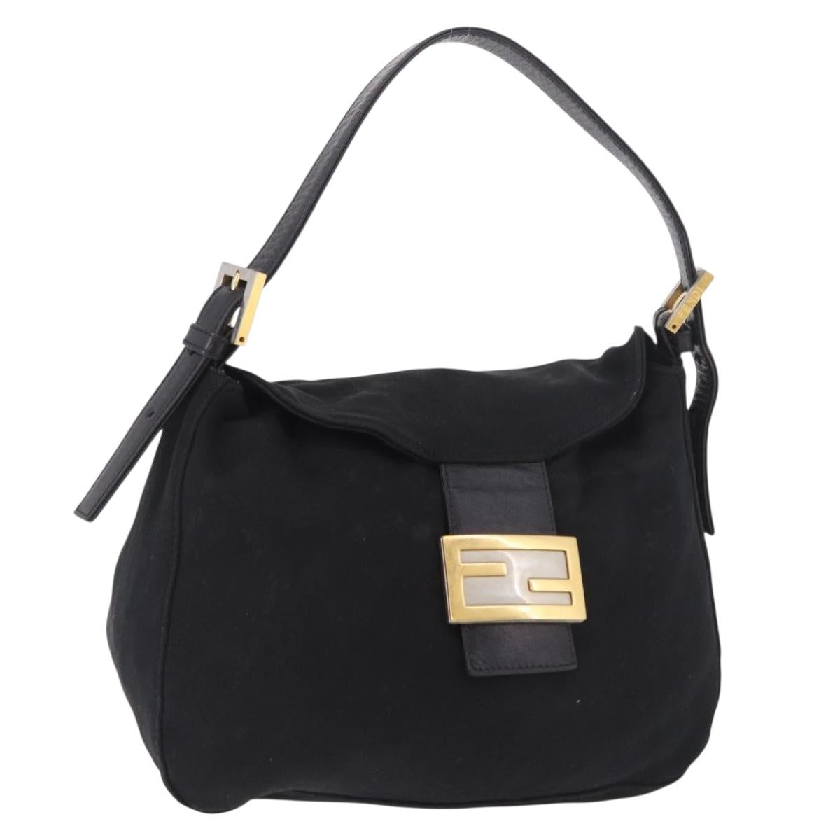 FENDI Mamma Baguette Shoulder Bag Cotton Black Gold Auth 191671