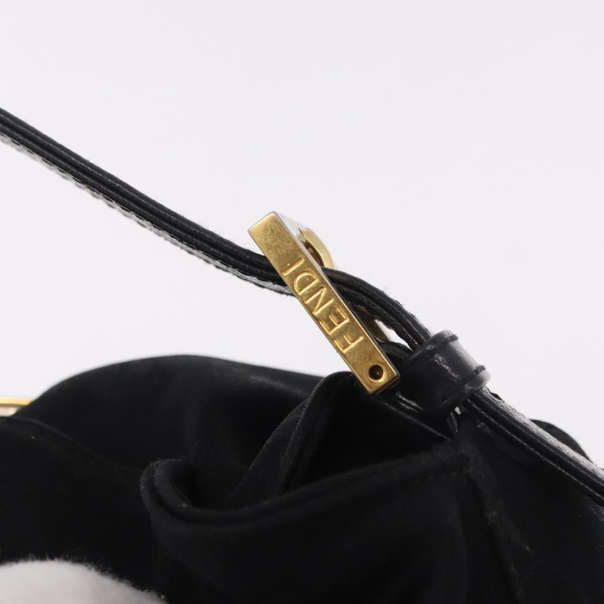 FENDI Mamma Baguette Shoulder Bag Cotton Black Gold Auth 191671