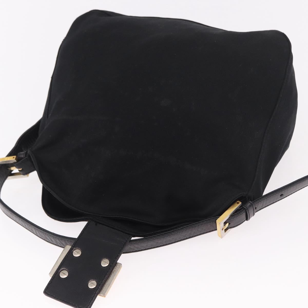 FENDI Mamma Baguette Shoulder Bag Cotton Black Gold Auth 191671