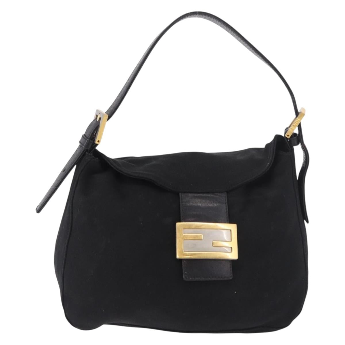 FENDI Mamma Baguette Shoulder Bag Cotton Black Gold Auth 191671