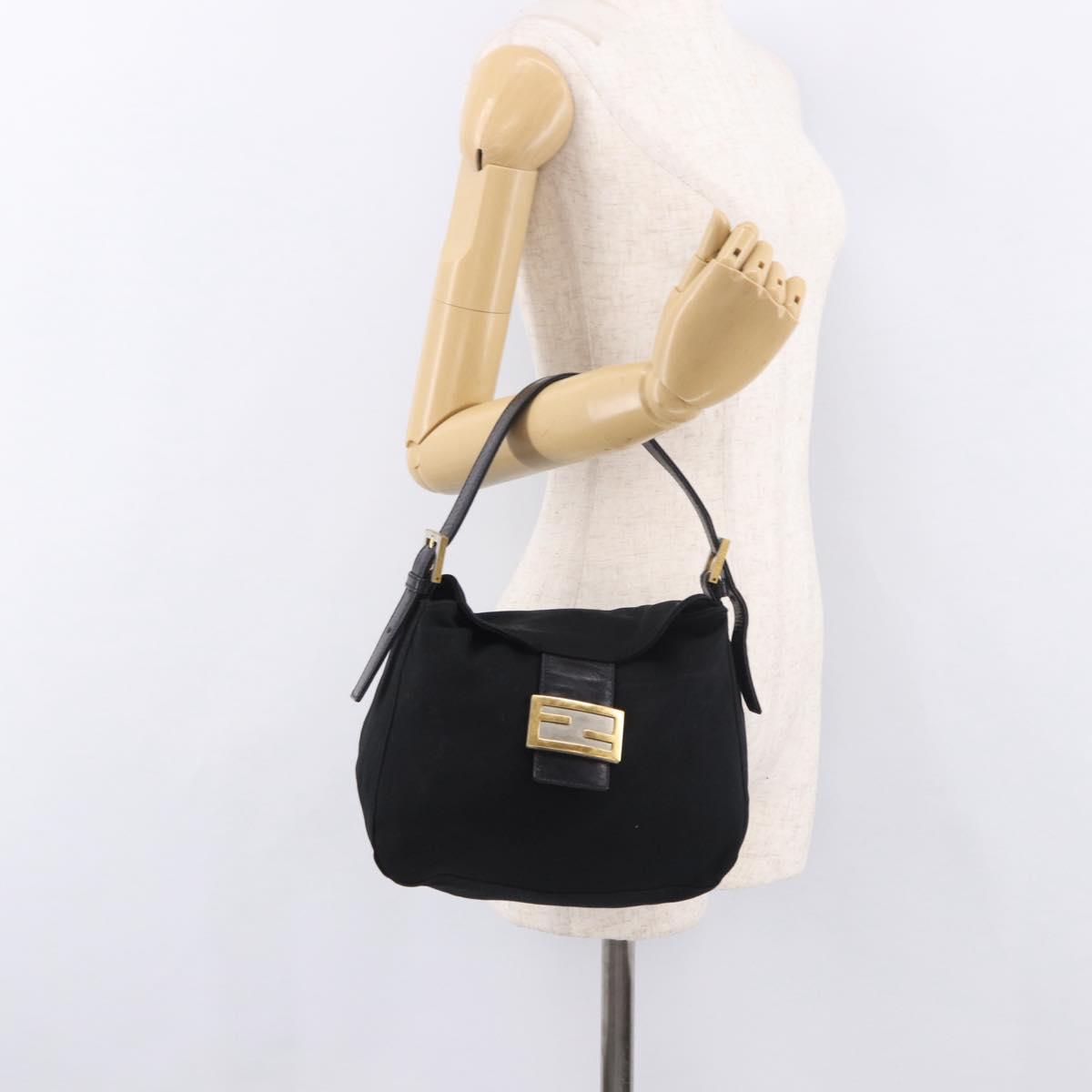 FENDI Mamma Baguette Shoulder Bag Cotton Black Gold Auth 191671